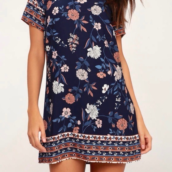 Lulu’s A-Flora-Ble Navy Blue Floral Print Shift Dress size medium - Picture 5 of 11